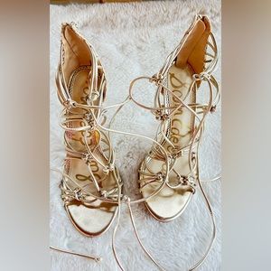 SAM EDELMAN Sexy tie stilettos size 7 wore once to my sons wedding best shoes !!